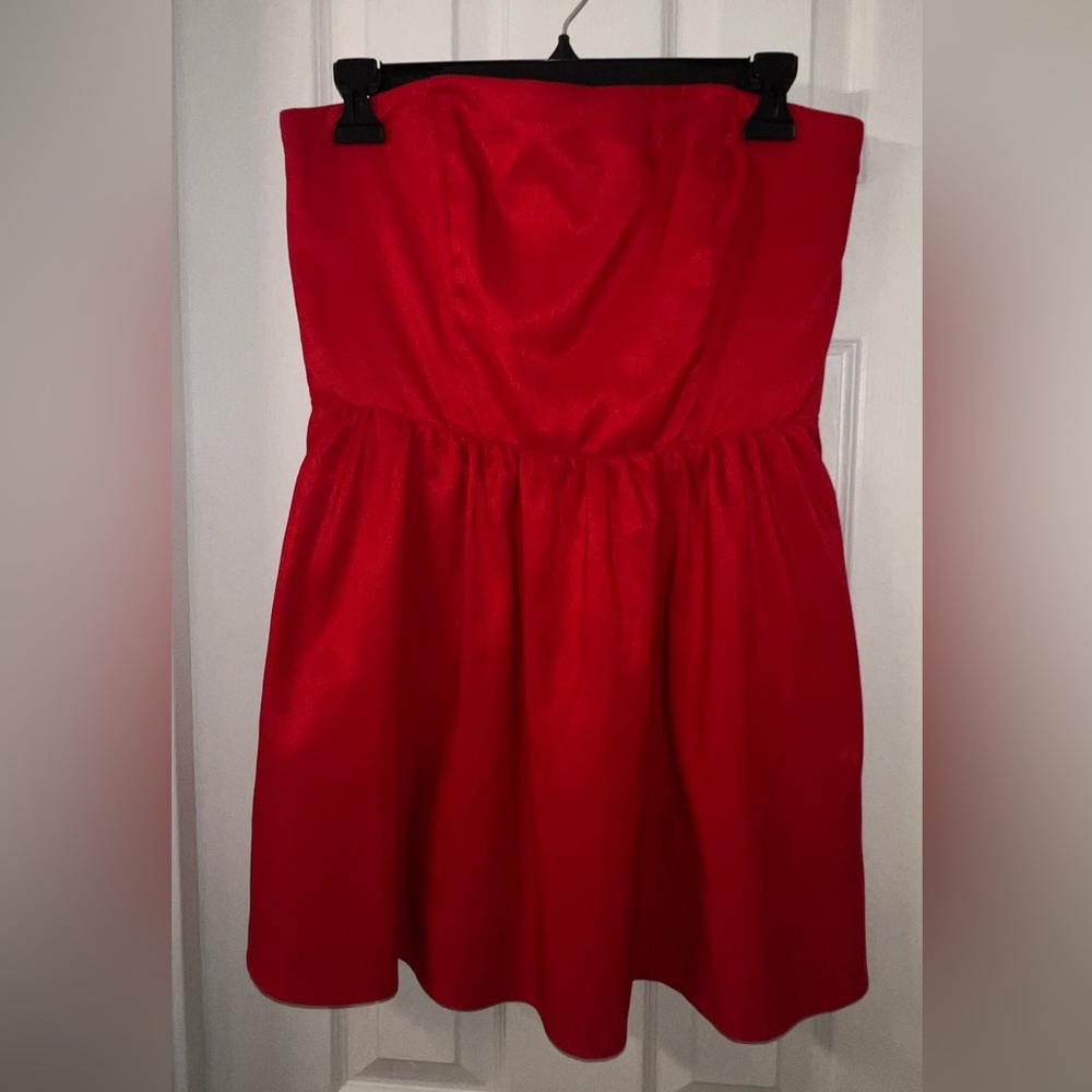 Strapless red mini dress